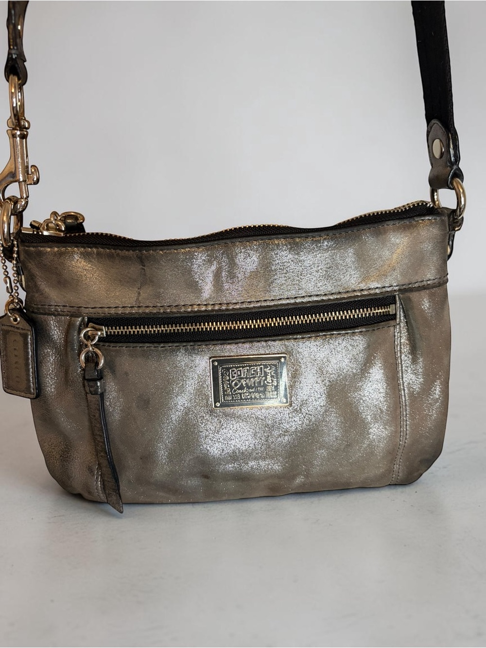 Coach Poppy Metallic Pewter GlamCrossbody / Shoulder Bag